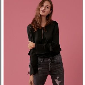 Express Satin Ruffle Sleeve Thong Bodysuit.